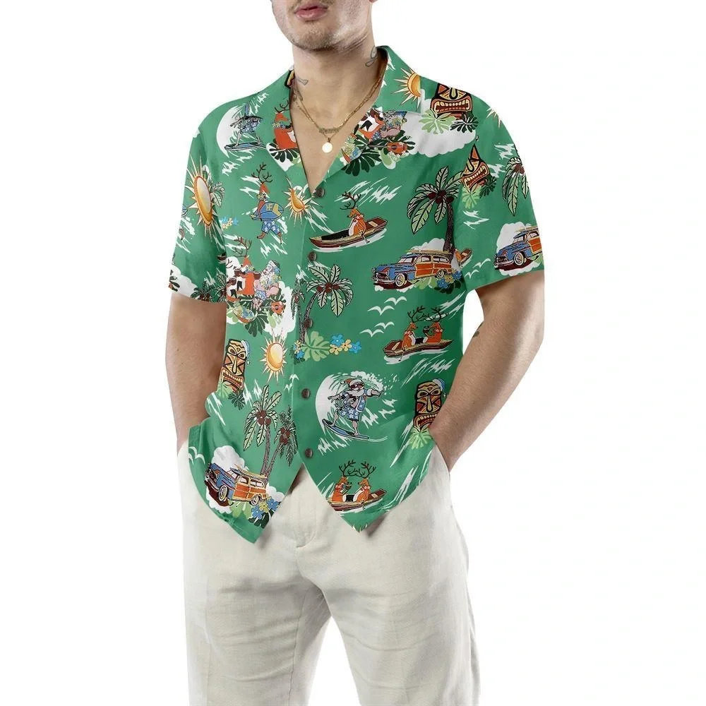 SSLR Men's Santa Claus Tropical Ugly Hawaiian Christmas Shirt